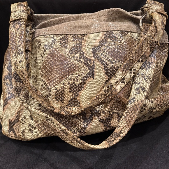 B. Makowsky Brown/Taupe Snake Print Leather Handbag - Picture 2 of 3